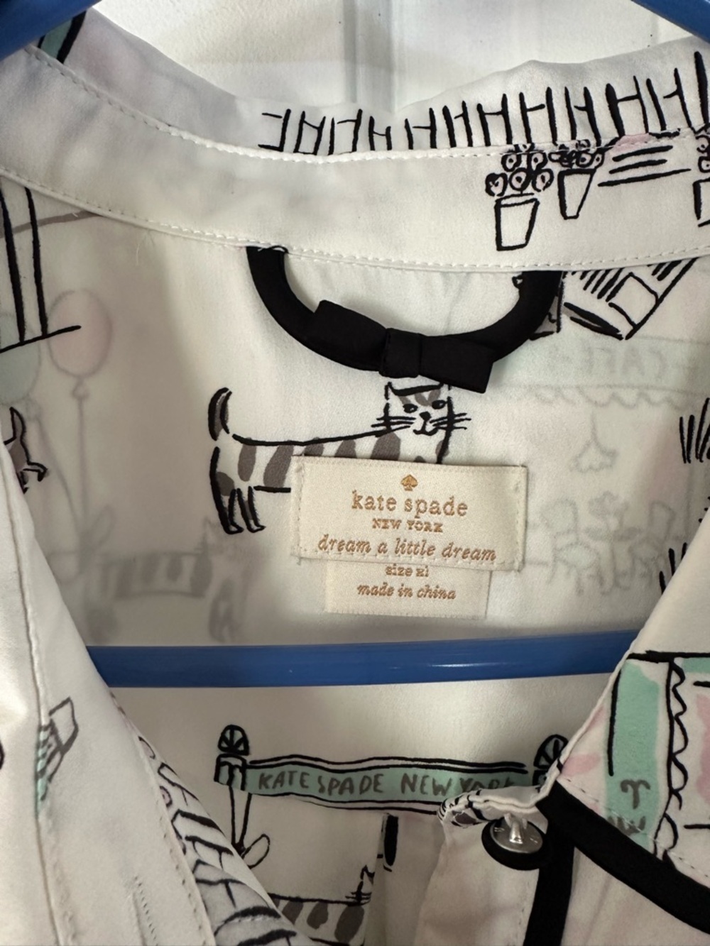 kate spade White Pajama set with Black Sketch Cat and Mint Accents - Picture 4 of 5